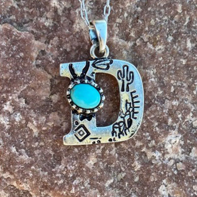 Retro Turquoise Unisex Letter Metal Necklace - Image 6