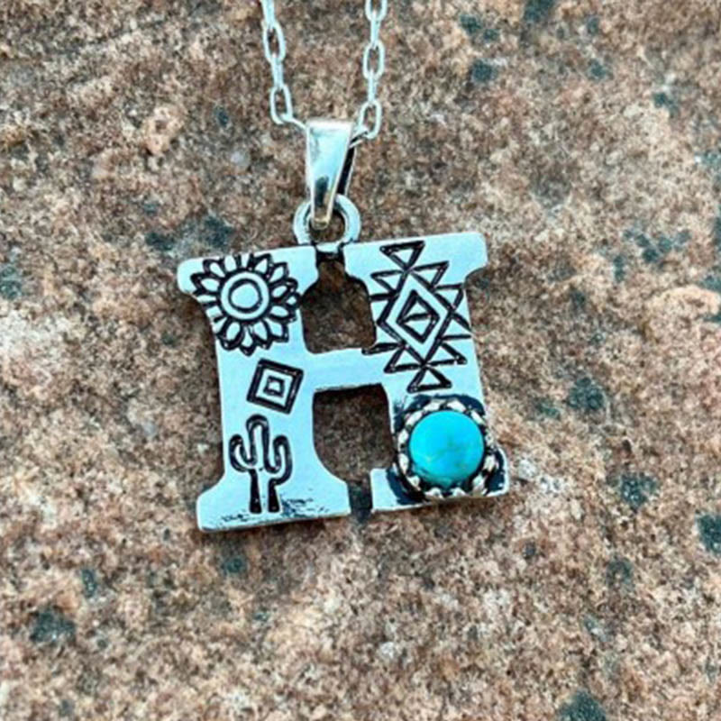 Retro Turquoise Unisex Letter Metal Necklace - Image 8