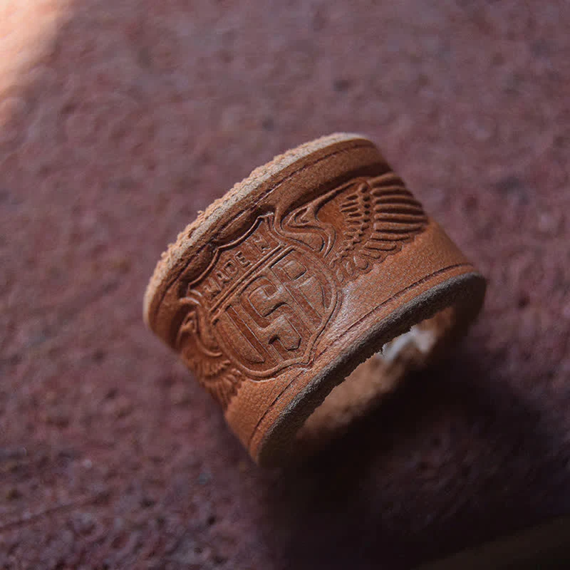 Retro Wearing Embossing Letter Pattern Leather Scarf Ring - Image 4