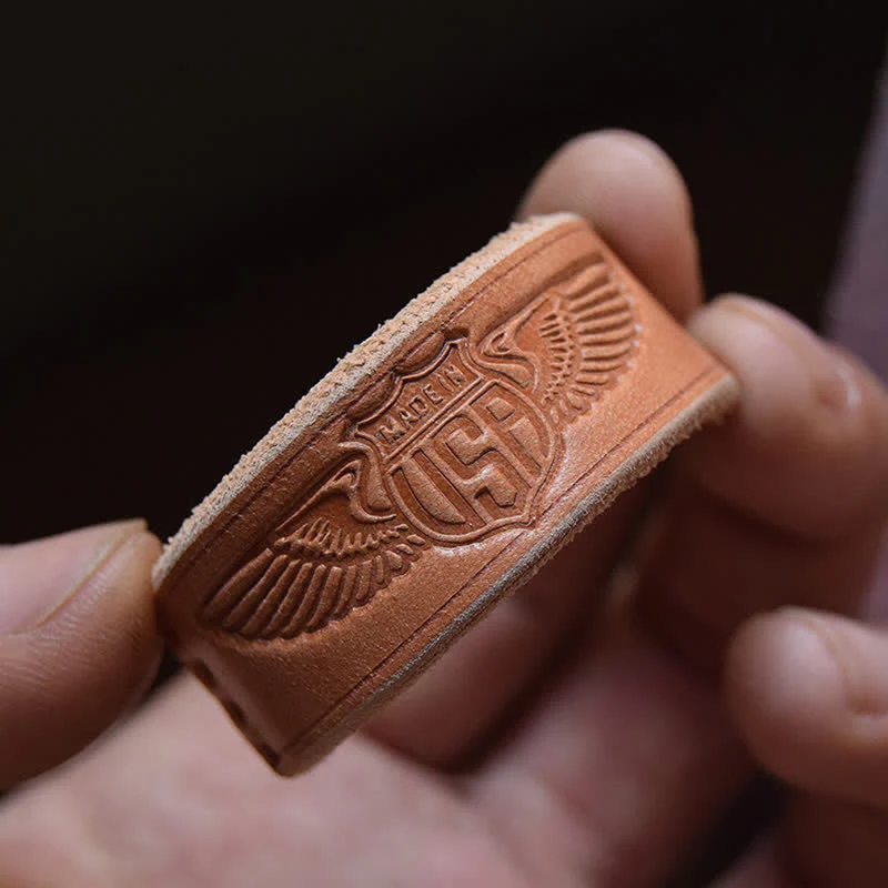 Retro Wearing Embossing Letter Pattern Leather Scarf Ring - Image 5