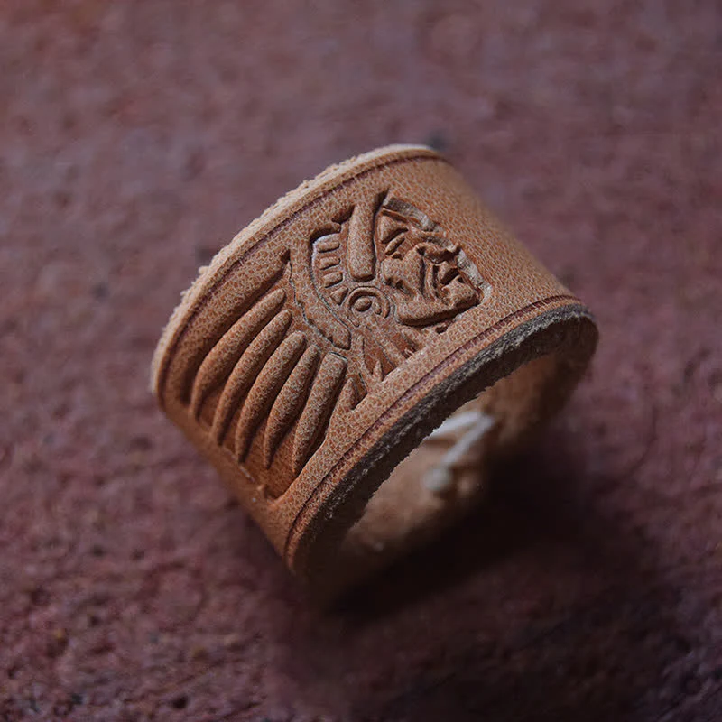 Retro Wearing Embossing Letter Pattern Leather Scarf Ring - Image 6