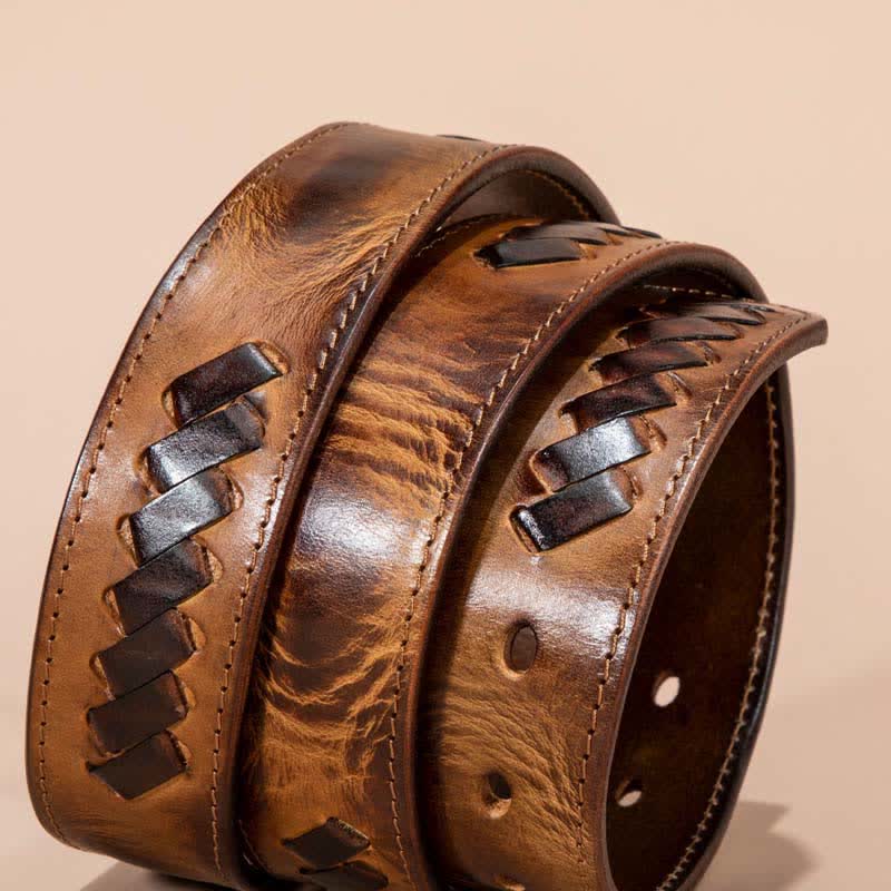 Retro Weave Patterns Design Cowhide Leather Belt - Image 4