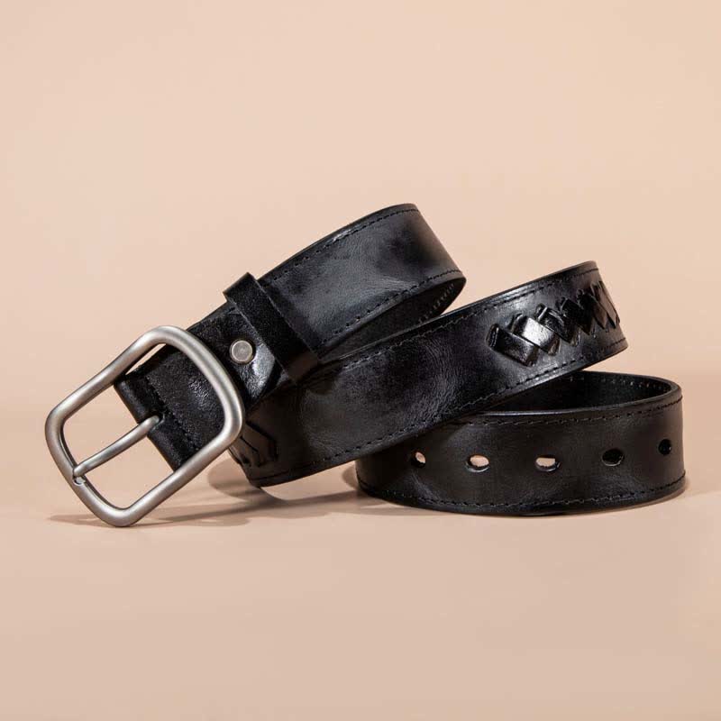 Retro Weave Patterns Design Cowhide Leather Belt - Image 5