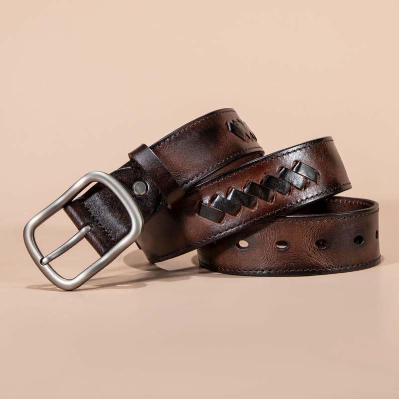 Retro Weave Patterns Design Cowhide Leather Belt - Image 6