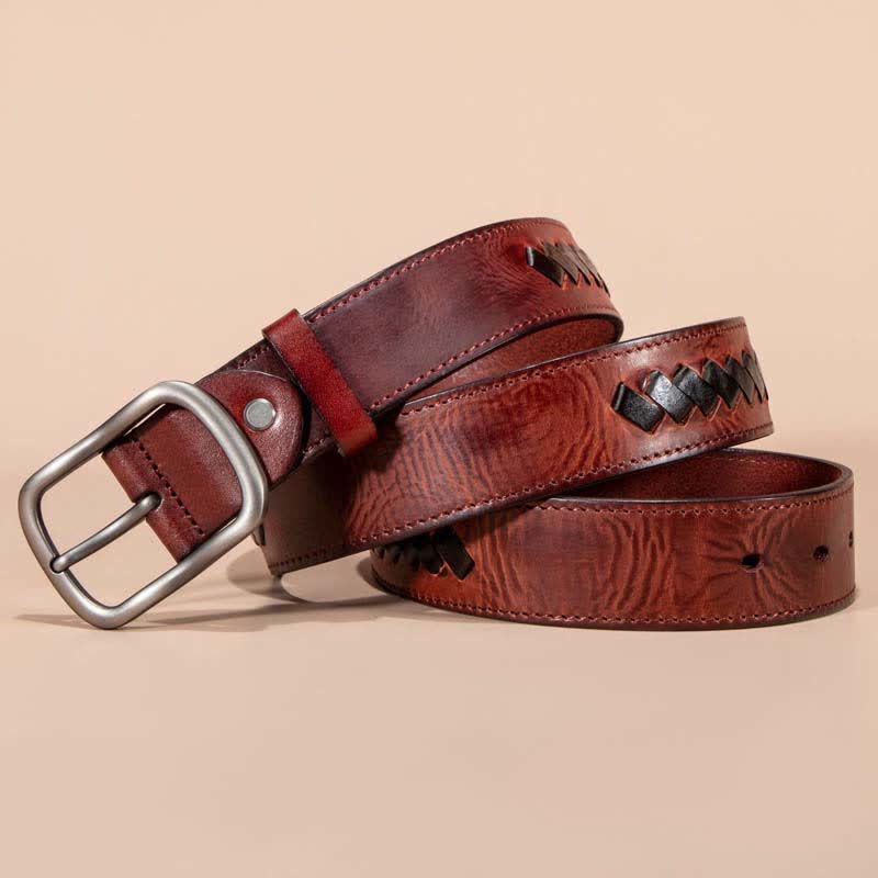 Retro Weave Patterns Design Cowhide Leather Belt - Image 7