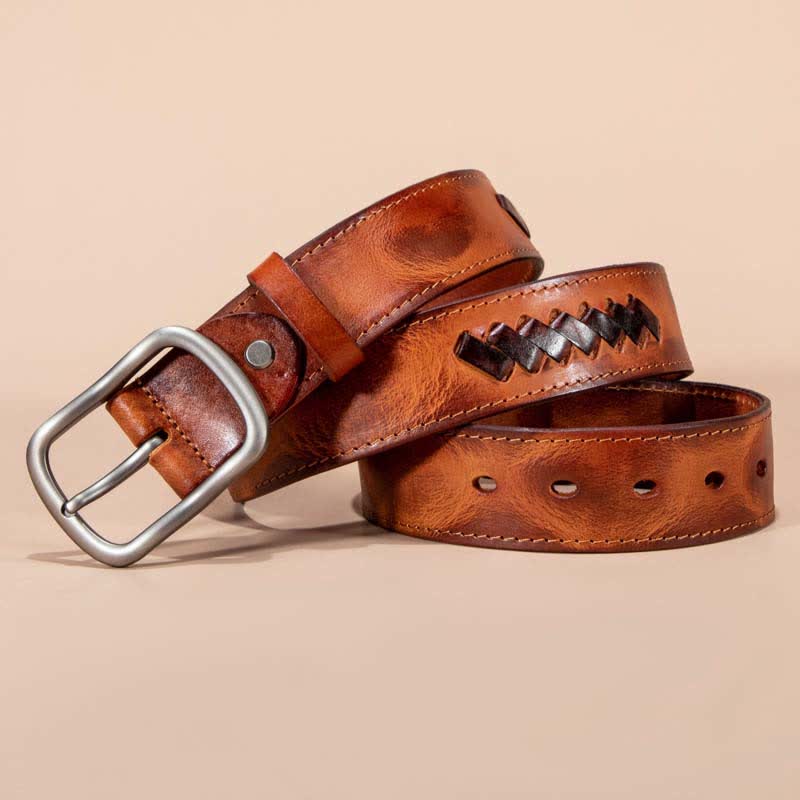 Retro Weave Patterns Design Cowhide Leather Belt - Image 8