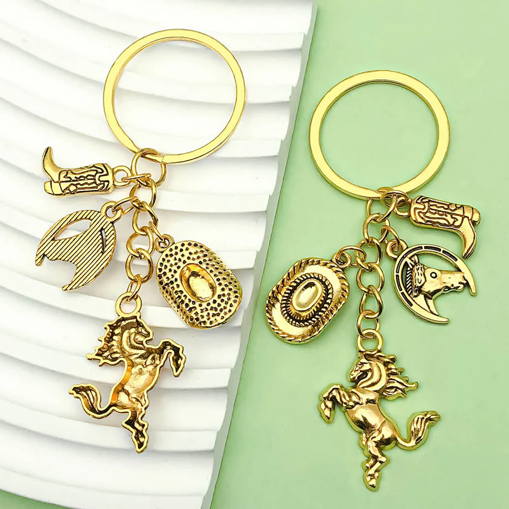 Retro Western-Themed Horse and Cowboy Element Pendant Keychain