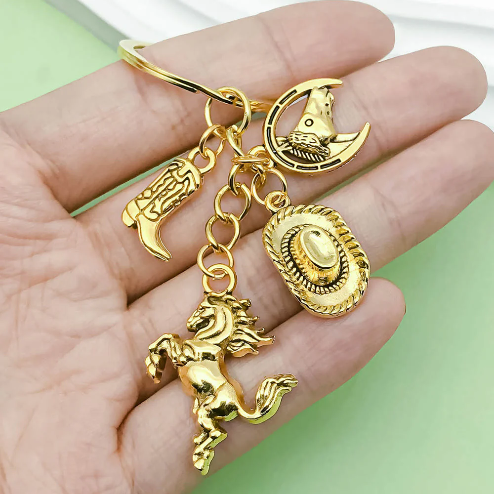 Retro Western-Themed Horse and Cowboy Element Pendant Keychain - Image 2