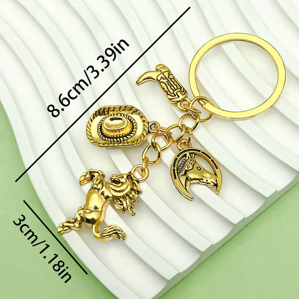 Retro Western-Themed Horse and Cowboy Element Pendant Keychain - Image 3