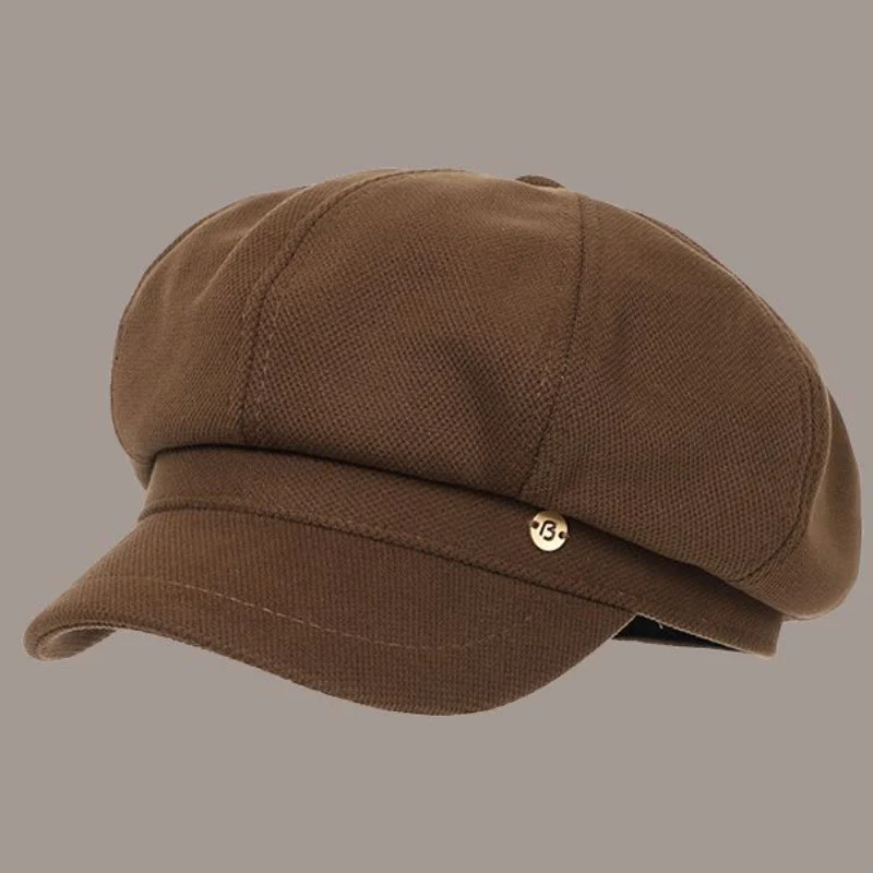 Retro Winter Solid Color Women's Beret With Round Logo - Image 5