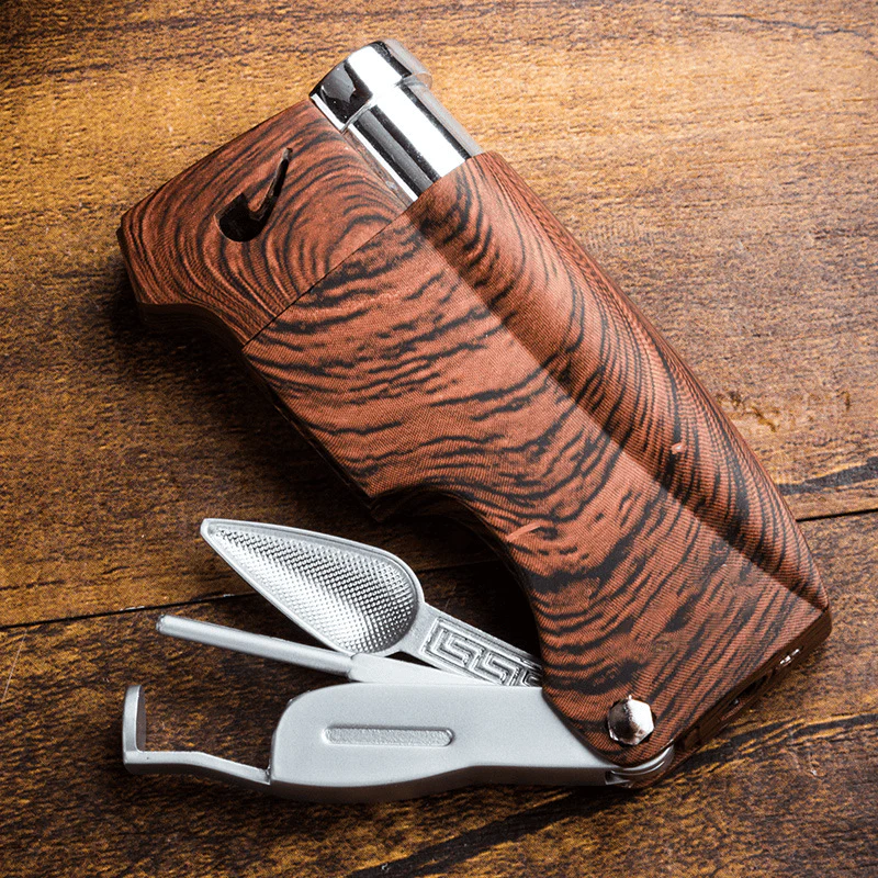 Retro Wood Grain Folding Pipe Metal Butane Lighter