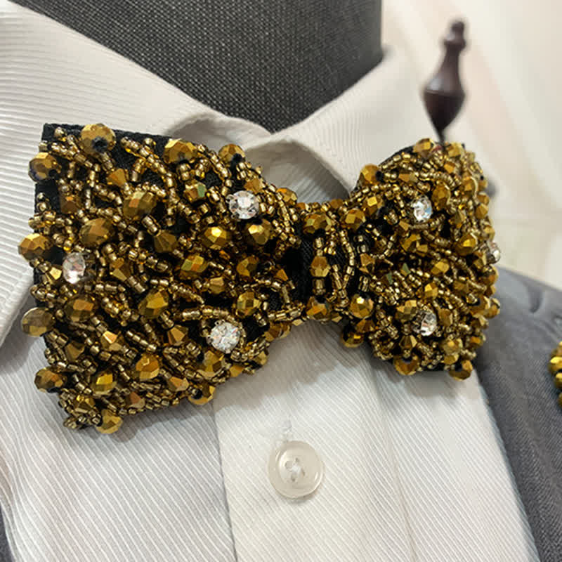 Rhinestone Crystal Embroidered Beaded Tubes Bow Tie - Image 2