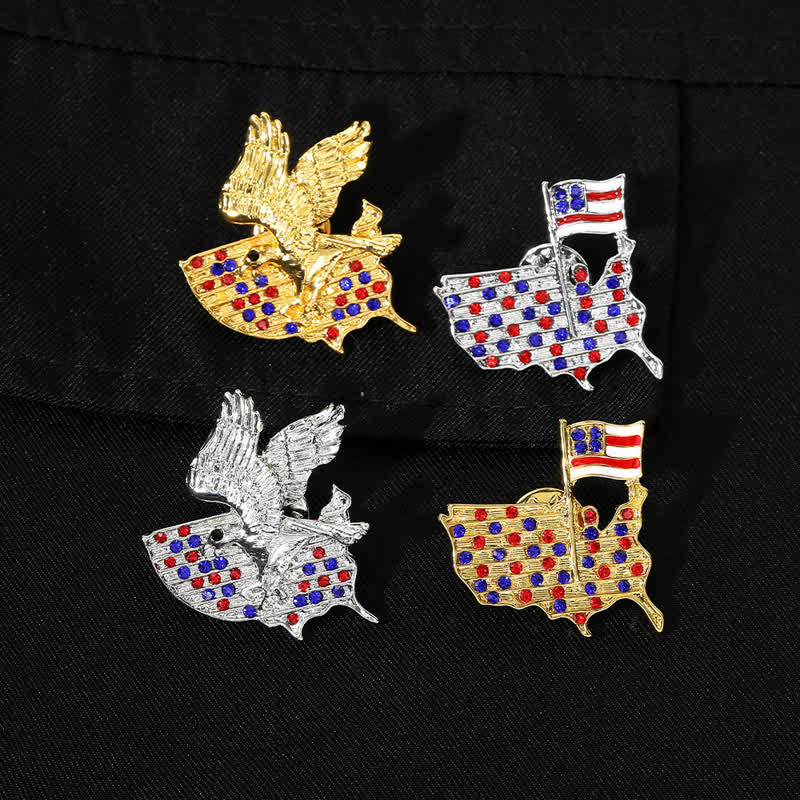 Rhinestone Eagle American Flag Patriotic Brooch - Image 7