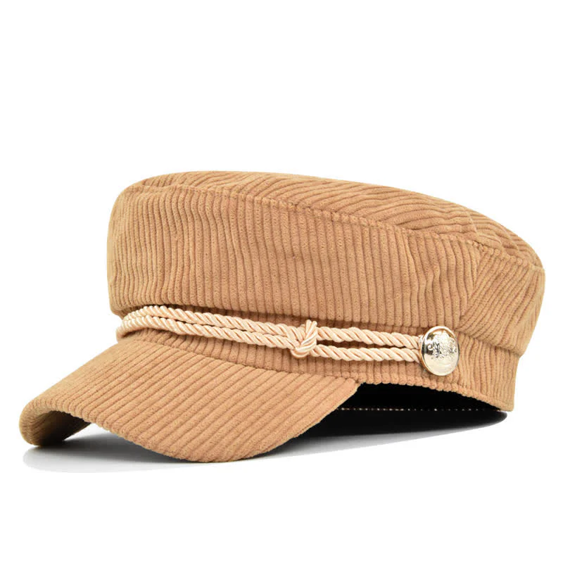 Ribbed Corduroy Braided Rope Band Sailor Style Beret Hat