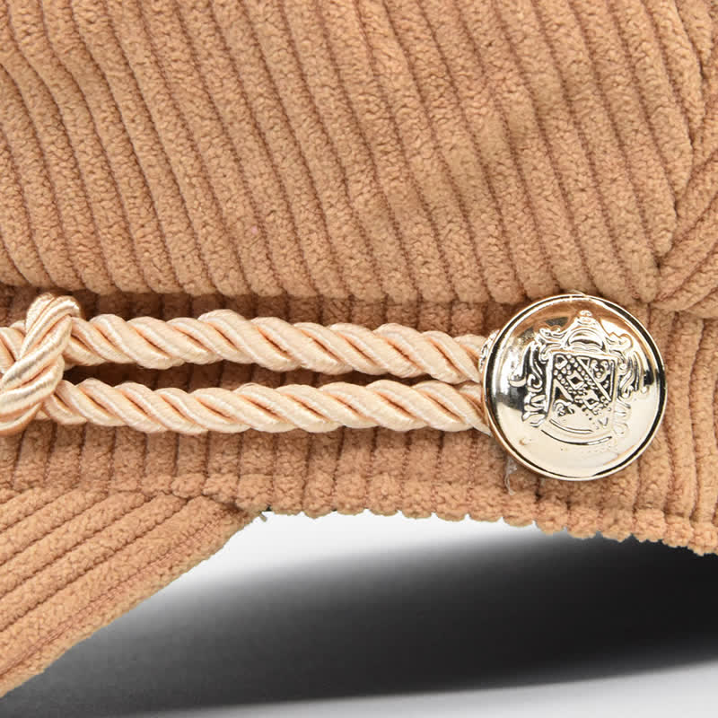 Ribbed Corduroy Braided Rope Band Sailor Style Beret Hat - Image 6