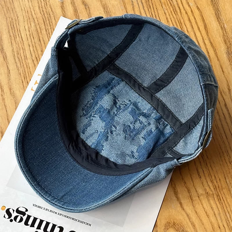 Ripped Washed Denim Newsboy Flat Cap Beret Cap - Image 4