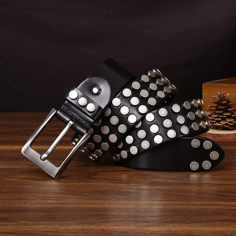Bold High-Quality Rivet-Adorned Buckle Leather Belt