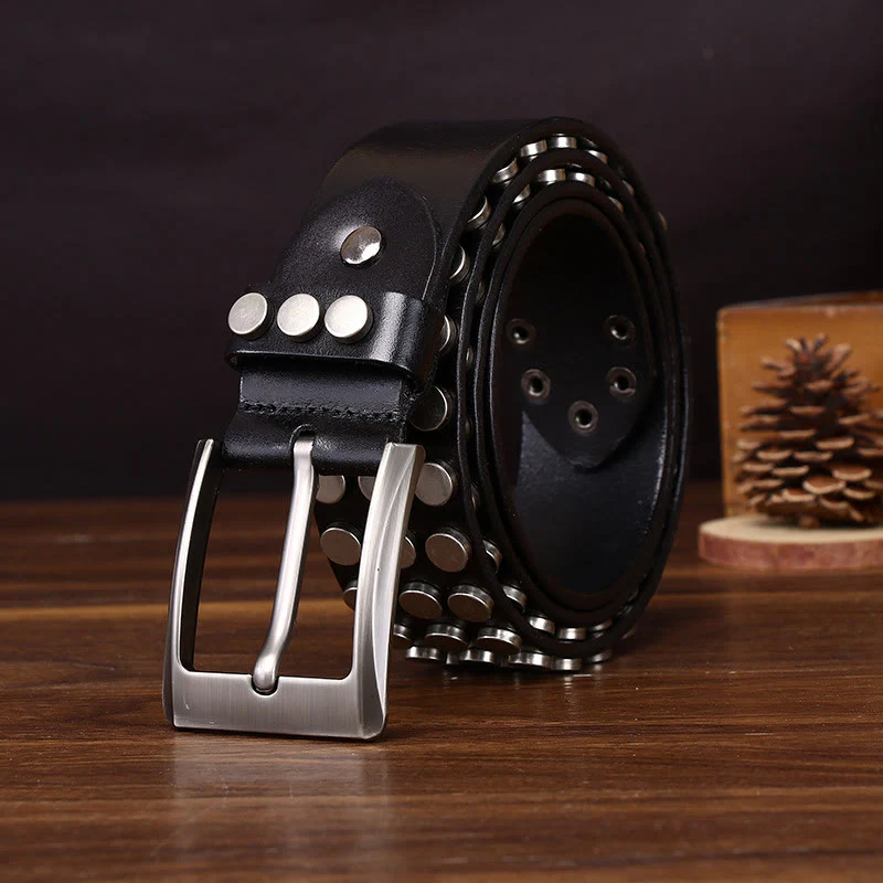 Bold High-Quality Rivet-Adorned Buckle Leather Belt - Image 2