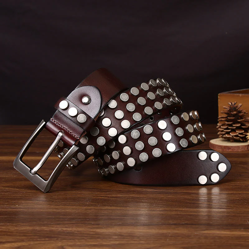 Bold High-Quality Rivet-Adorned Buckle Leather Belt - Image 4