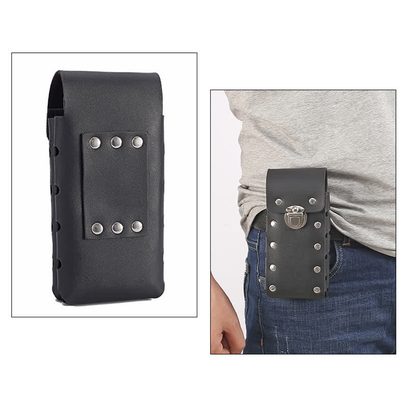 Rivet Decor Button Universal Phone Leather Belt Bag - Image 10