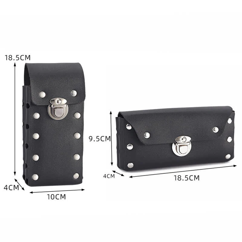 Rivet Decor Button Universal Phone Leather Belt Bag - Image 11