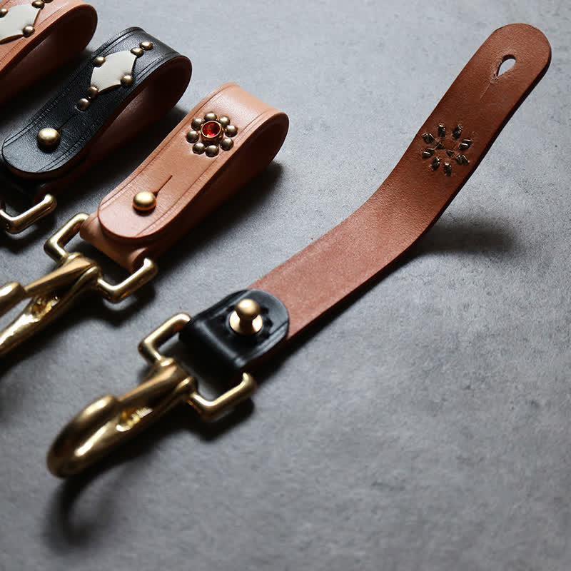 Rivets Studded Brass Key Holder Belt Clip Leather Keychain - Image 10