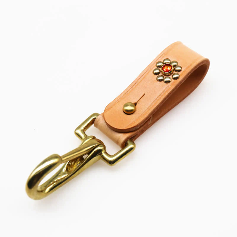 Rivets Studded Brass Key Holder Belt Clip Leather Keychain - Image 2