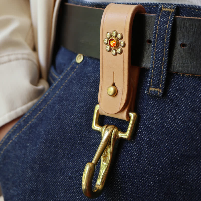 Rivets Studded Brass Key Holder Belt Clip Leather Keychain - Image 5