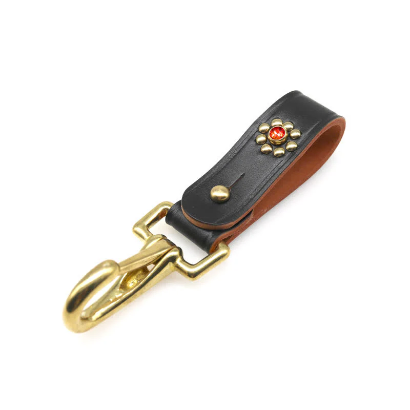 Rivets Studded Brass Key Holder Belt Clip Leather Keychain - Image 6