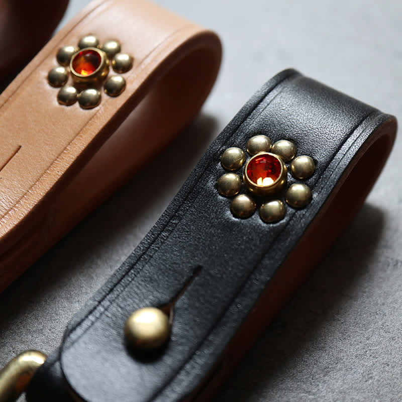 Rivets Studded Brass Key Holder Belt Clip Leather Keychain - Image 7