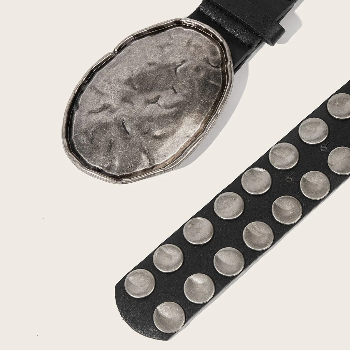 Rock Hammered Buckle Punk-Inspired Studded Leather Belt - Image 2