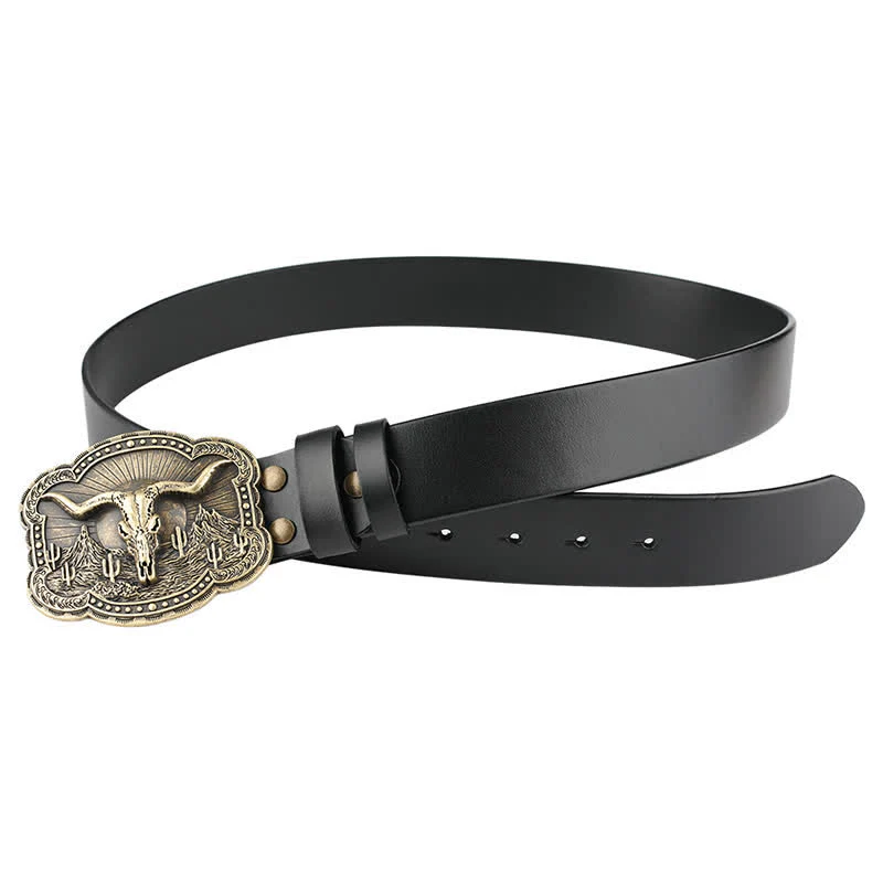 Rodeo Bronze Longhorn Bull Head Leather Belt - Image 7