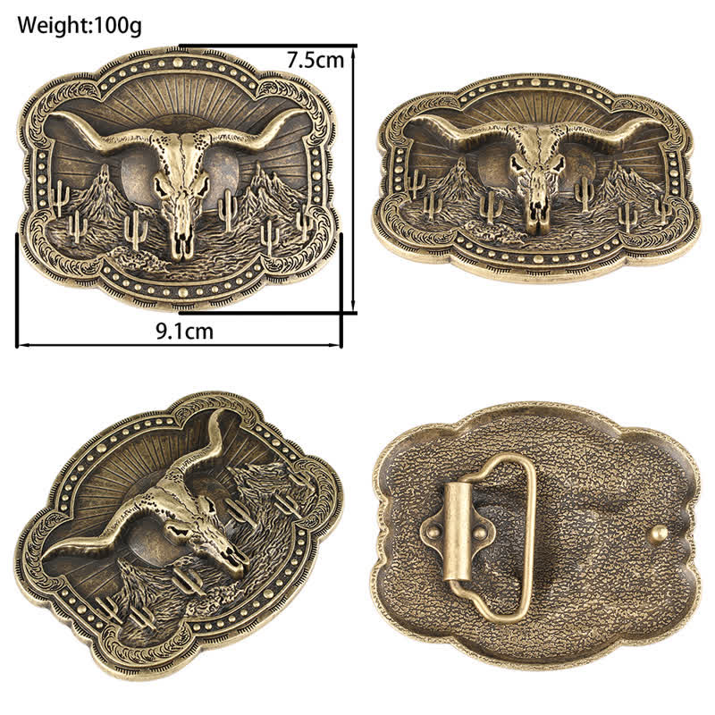 Rodeo Bronze Longhorn Bull Head Leather Belt - Image 9