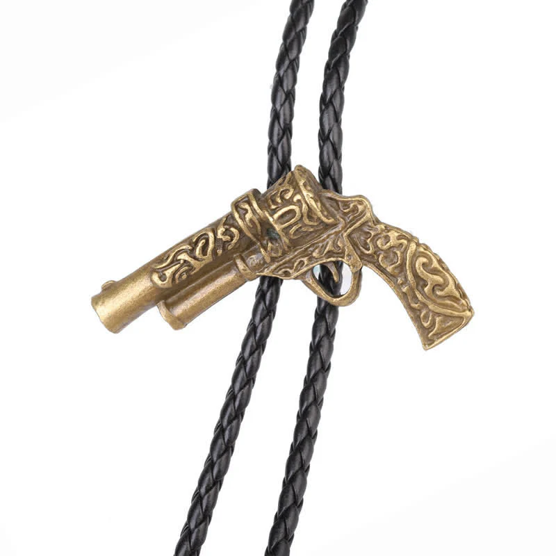Rodeo Carved Gun Pistol Pendant Bolo Tie - Image 3