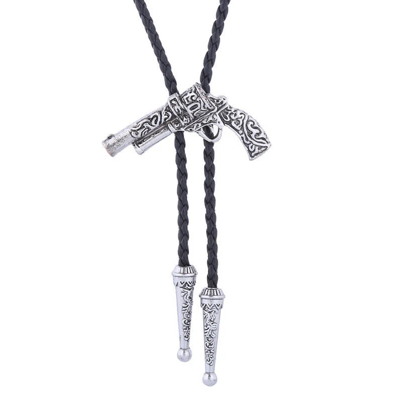 Rodeo Carved Gun Pistol Pendant Bolo Tie - Image 5