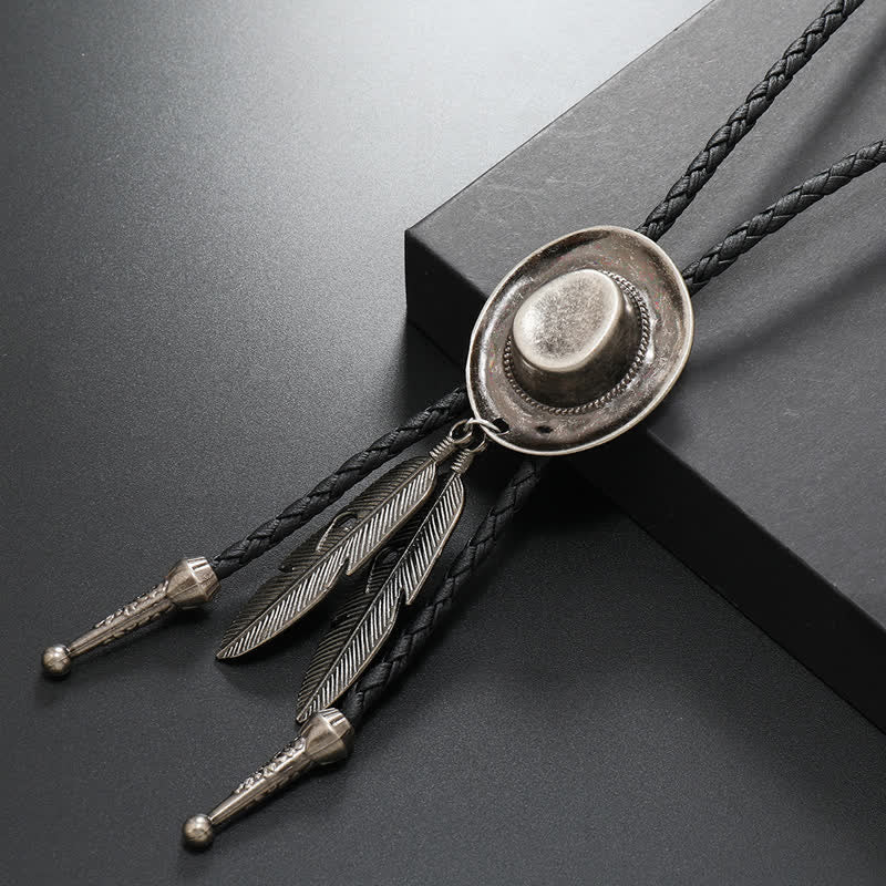 Rodeo Cowboy Hat With Feather Bolo Tie - Image 4
