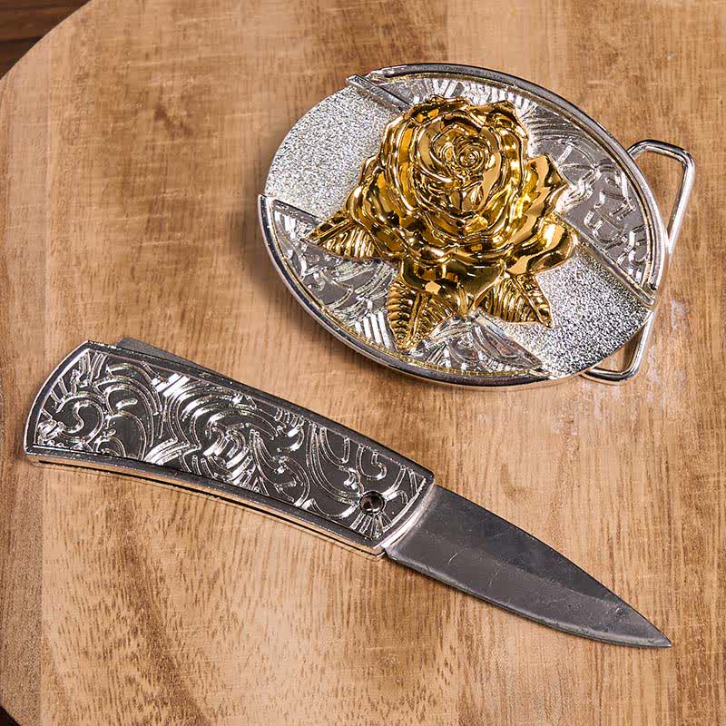 Rose DIY Hidden Knife Belt Buckle Rose With Thorns Ring Bundle Set - Image 4