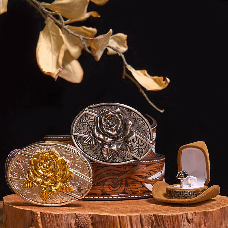 Rose DIY Hidden Knife Belt Buckle Rose With Thorns Ring Bundle Set - Image 9
