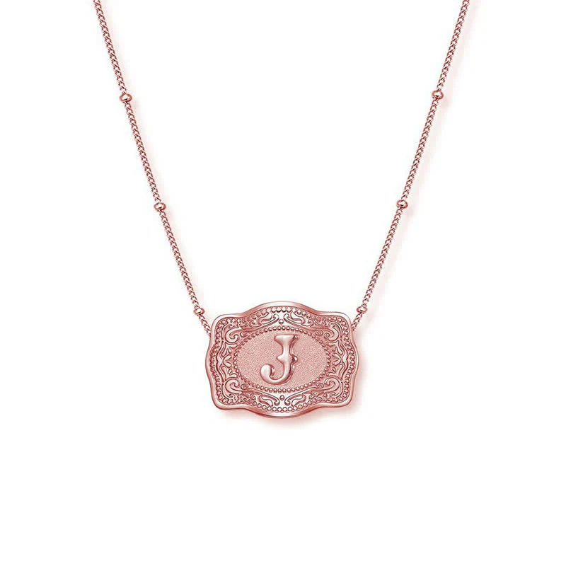 Rose Gold Mini Embossed Initial Letter Necklace - Image 10