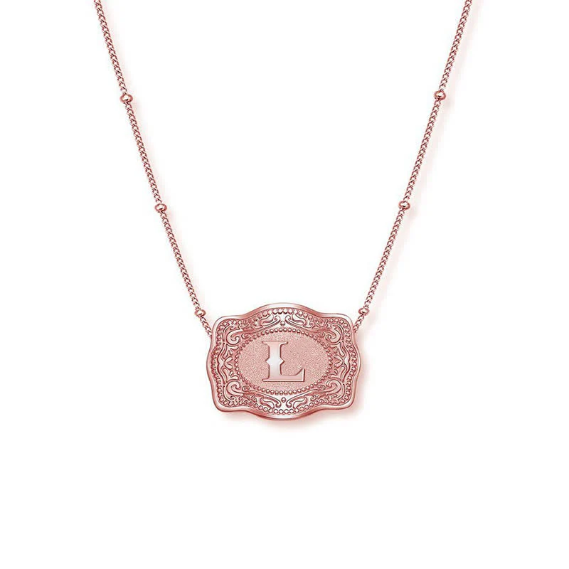 Rose Gold Mini Embossed Initial Letter Necklace - Image 12