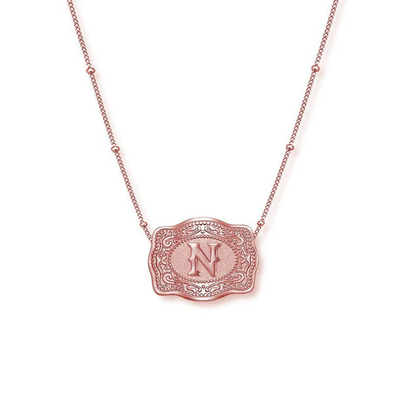 Rose Gold Mini Embossed Initial Letter Necklace - Image 14
