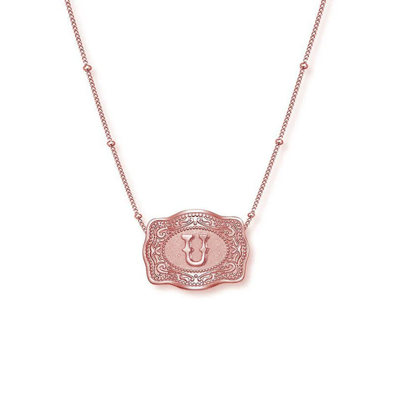 Rose Gold Mini Embossed Initial Letter Necklace - Image 21