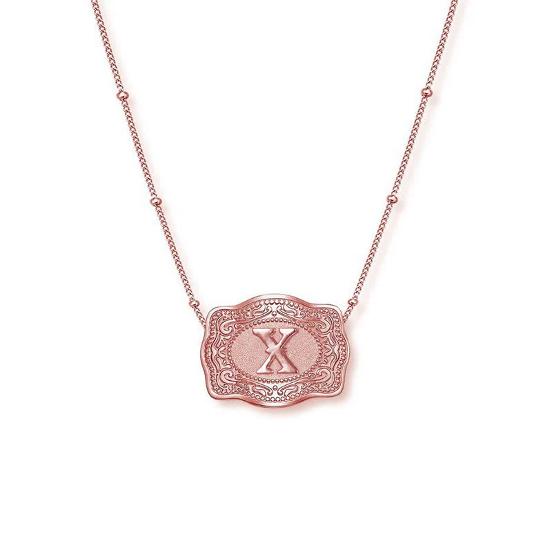 Rose Gold Mini Embossed Initial Letter Necklace - Image 24