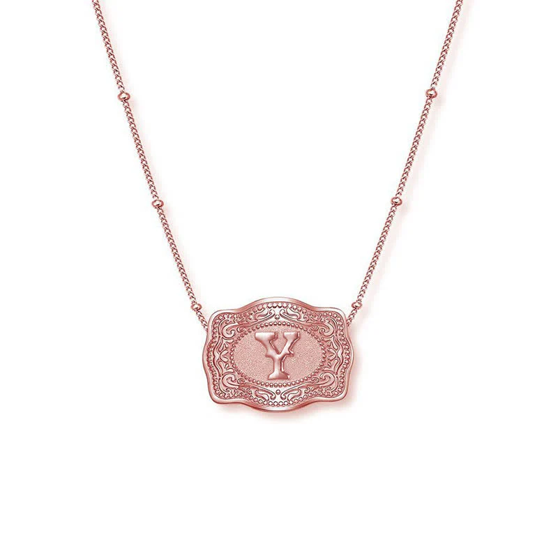 Rose Gold Mini Embossed Initial Letter Necklace - Image 25