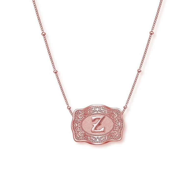 Rose Gold Mini Embossed Initial Letter Necklace - Image 26