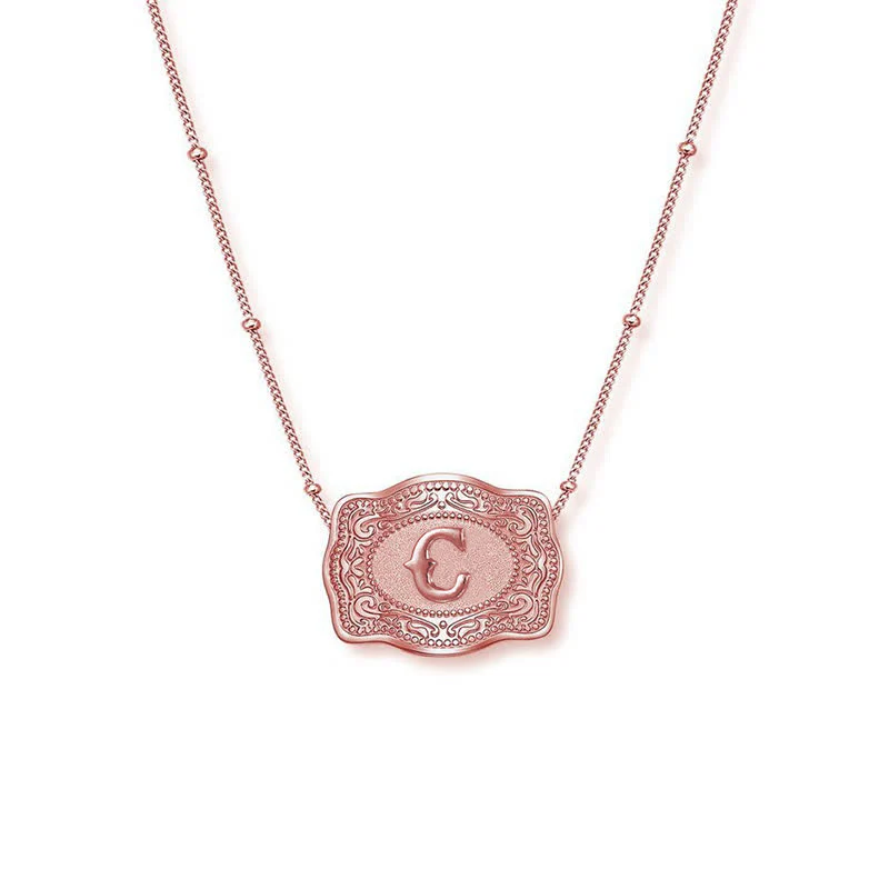 Rose Gold Mini Embossed Initial Letter Necklace - Image 3