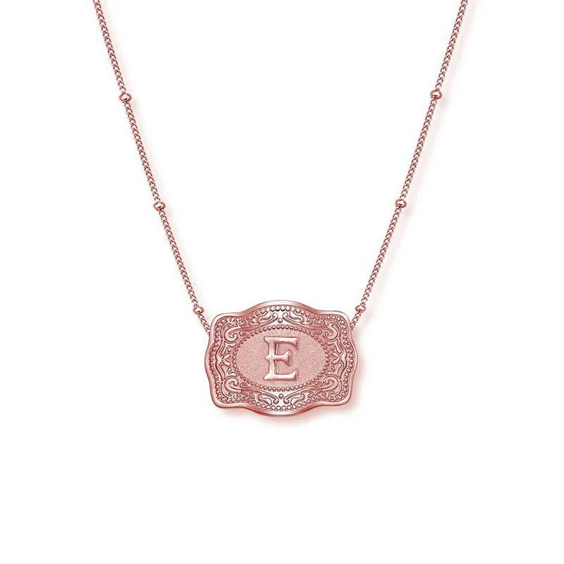 Rose Gold Mini Embossed Initial Letter Necklace - Image 5
