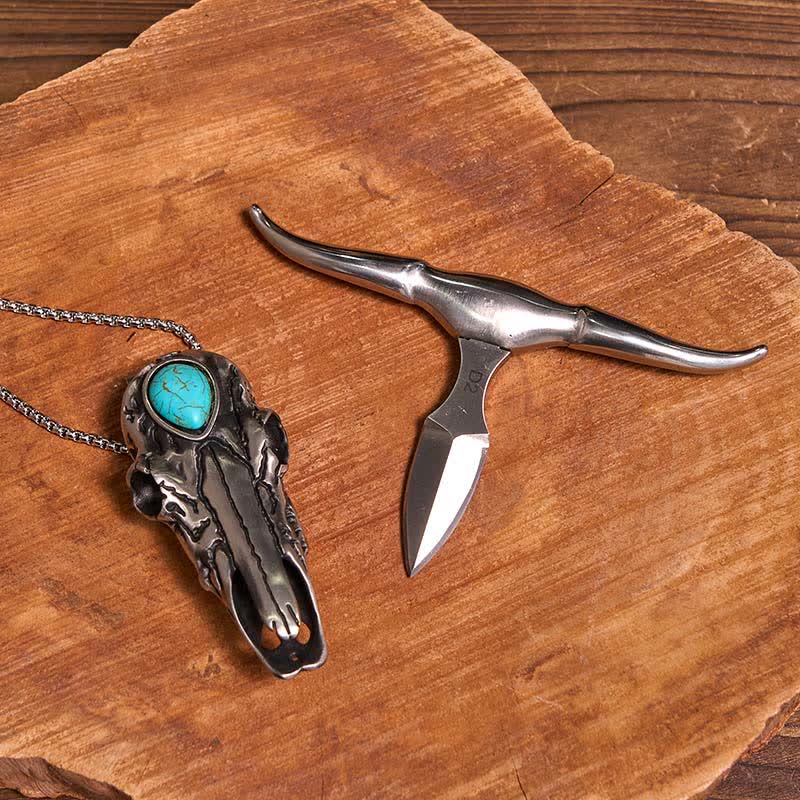 Rose Theme DIY Hidden Knife Belt Buckle Turquoise Bull Pendant Bundle Set - Image 4
