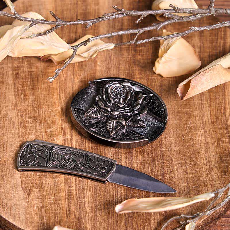 Rose Theme DIY Hidden Knife Belt Buckle Turquoise Bull Pendant Bundle Set - Image 6