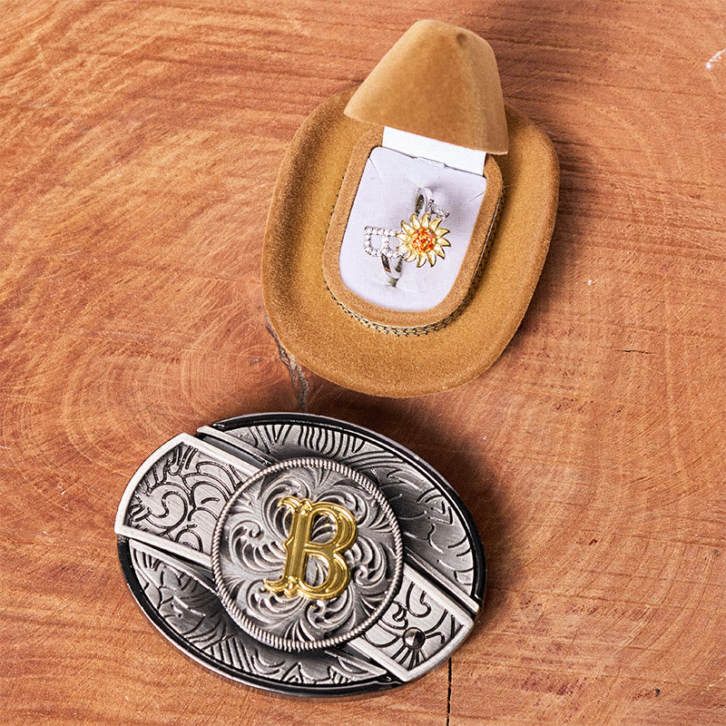 Rotating Sunflower Ring Initial Letter DIY Hidden Knife Belt Buckle Bundle Set - Image 3